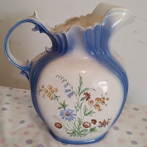 Floral Blue and White Ceramic Pitcher